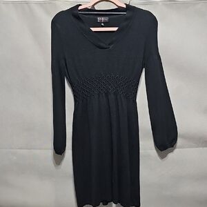 R&K Black Long-Sleeve Knit Dress with Smocked Waist